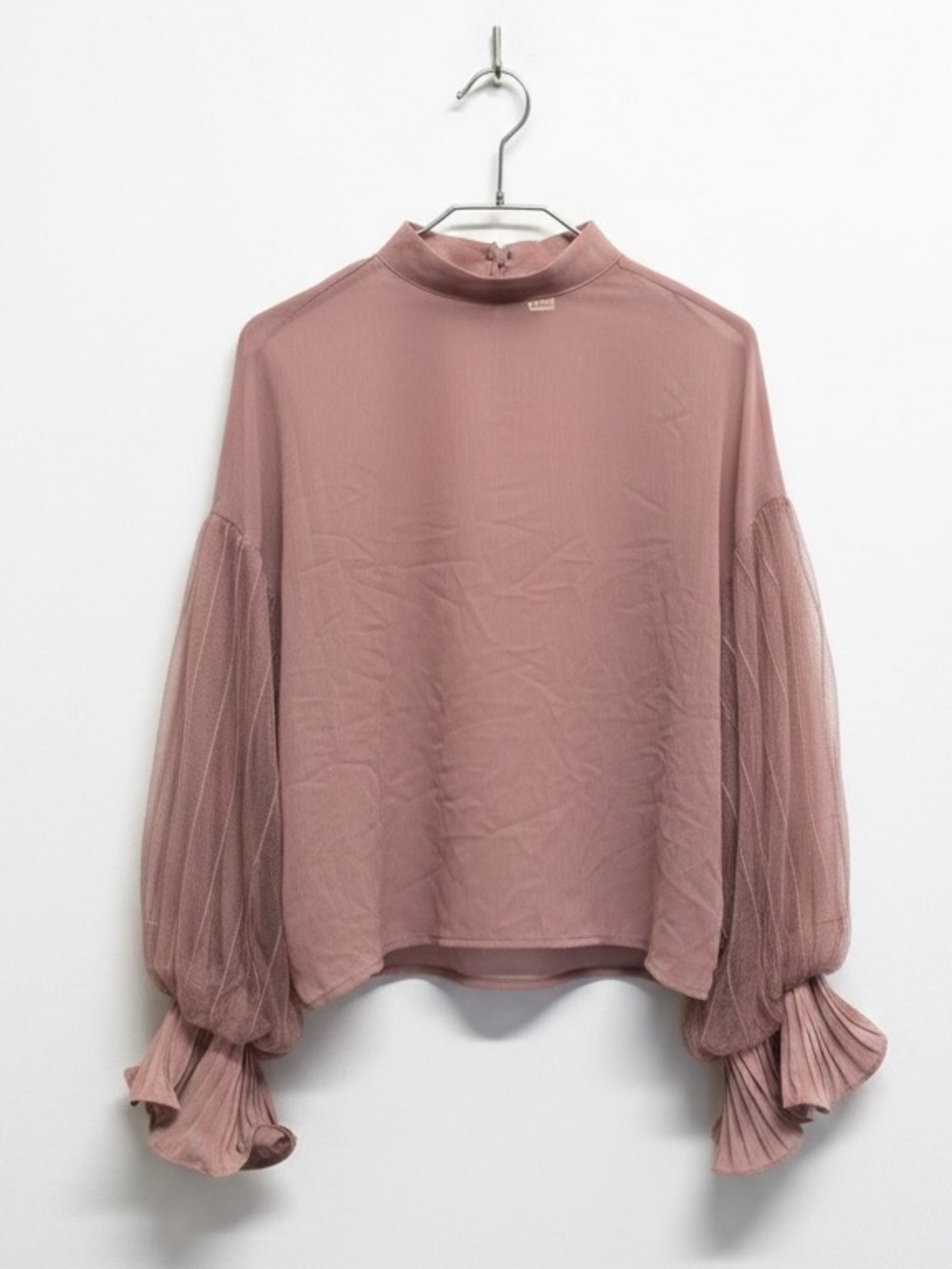 Reset by Jane Sheer High Neck Blouse Pleated Ruffle Sleeves Size S